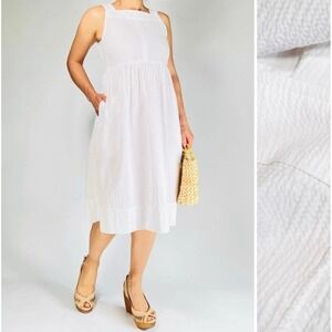 Everlane White Seersucker Midi Dress Med Cotton Sleeveless Resort Wear Vacation‎